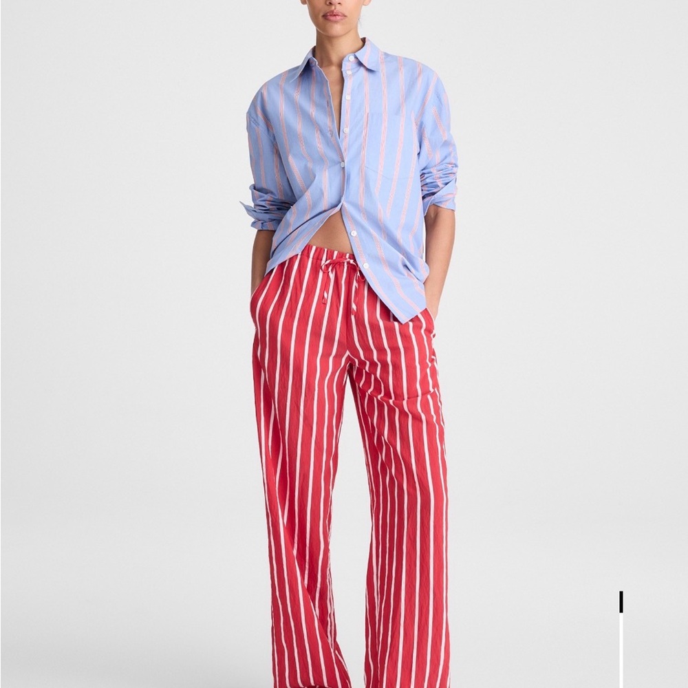 Madewell Red and White Striped Wide-Leg Pull-On Pants Varsity Red